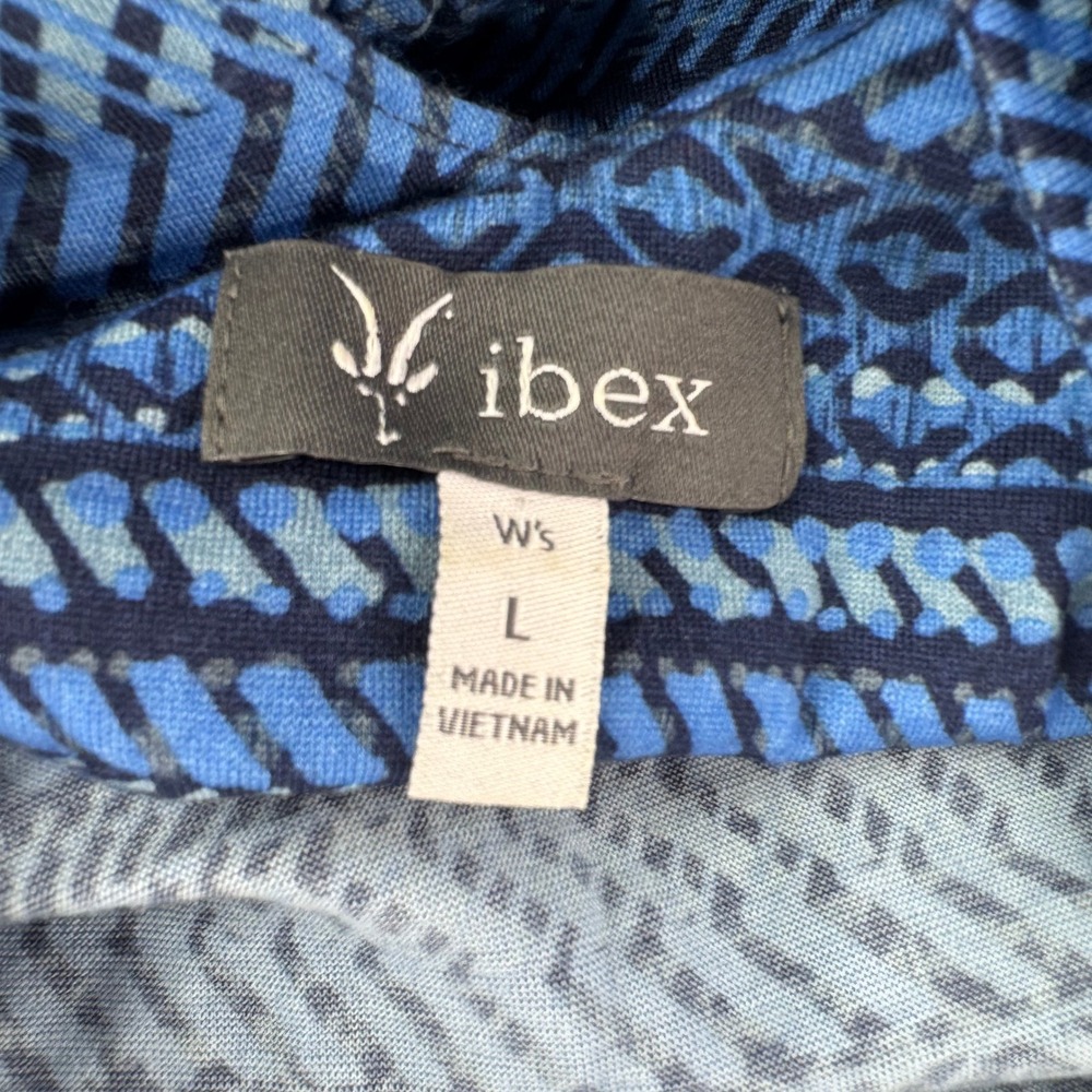 Ibex Womens Blue Geometric 100% Merino Wool Halter Neck A-Line Dress L *FLAWS* - Picture 2 of 13